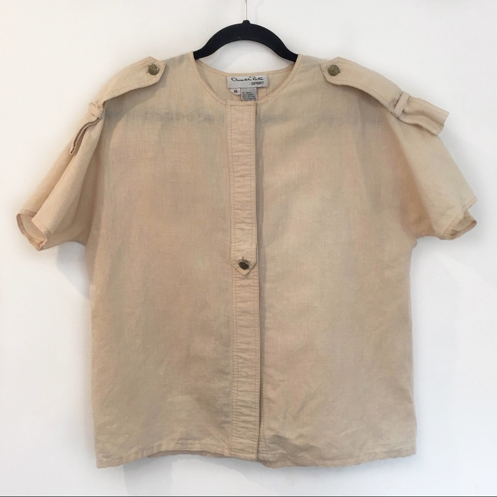 Oscar de la Renta Sport Blouse – Size 12 – Short Sleeve – Chic & Classic
